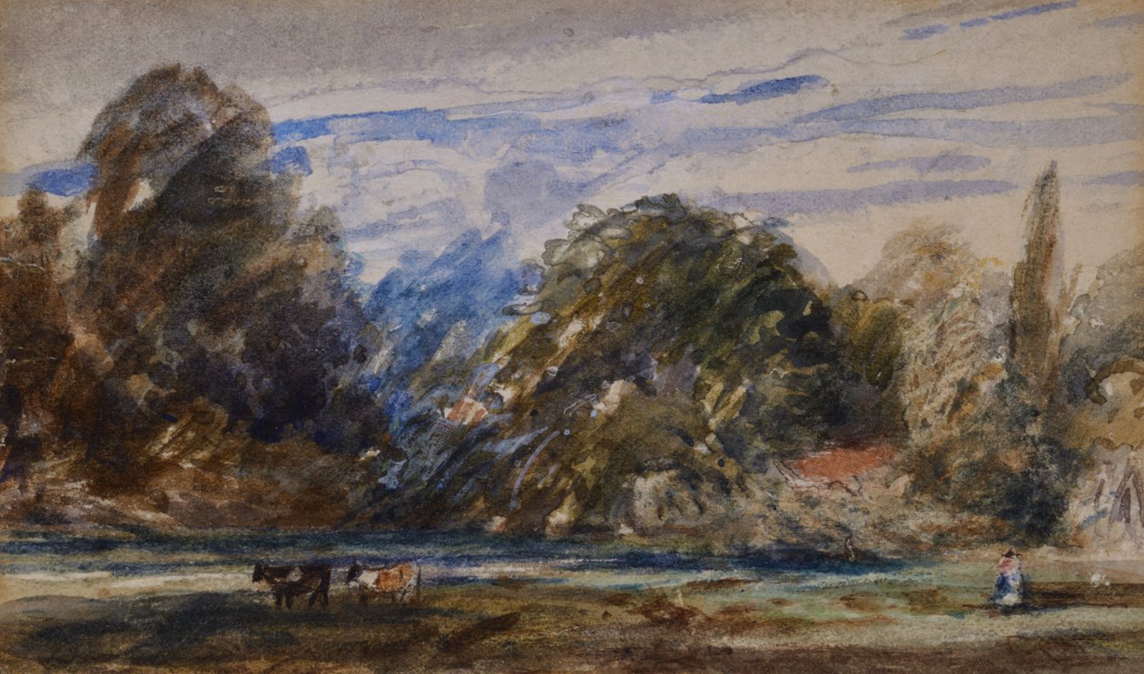 Landskap med kor och figur av David Cox