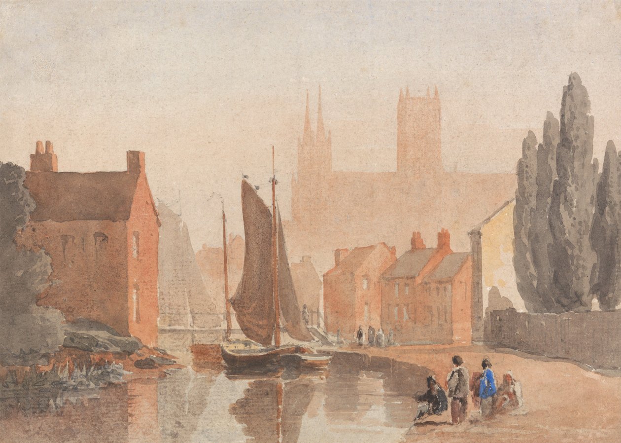 Lincoln-katedralen sedd från Brayford Pool av David Cox