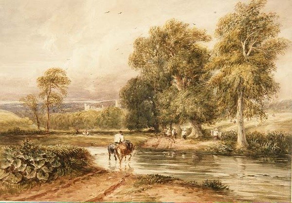 No.1789 Återvänder från Hayfield, med en avlägsen utsikt över Haddon Hall (akvarell på papper) av David Cox