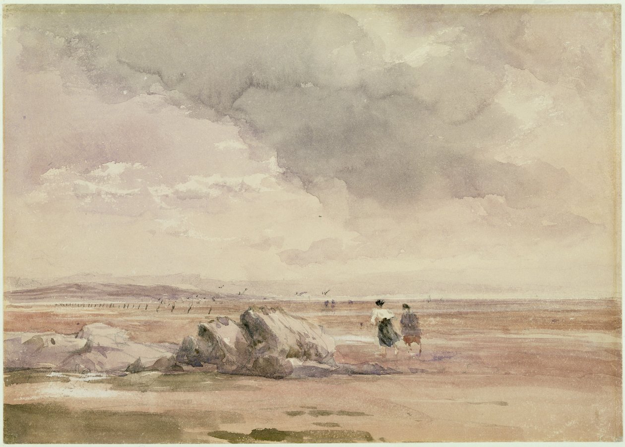On Lancaster Sands, Low Tide, c.1840-47 (w/c, penna och svart bläck och penna på papper) av David Cox