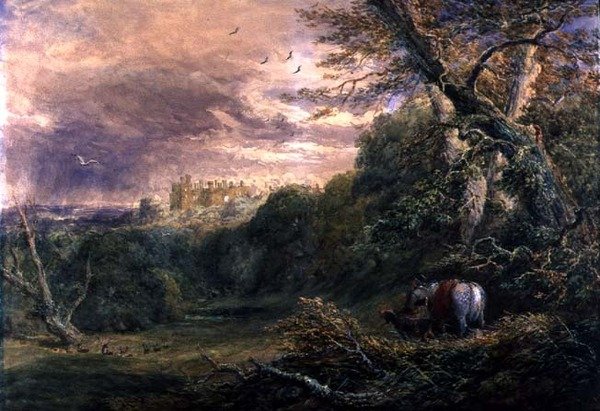 Powys Park, Montgomeryshire, ca 1837 (akvarell över penna, gouache och gummi arabicum på papper) av David Cox
