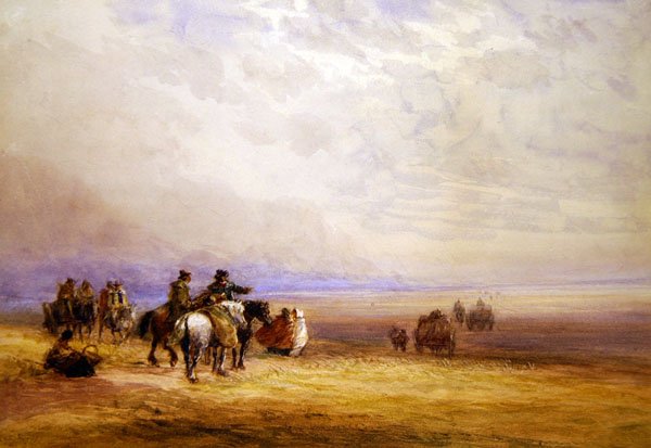 Förbereder sig för att korsa Lancaster Sands (akvarell på papper) av David Cox