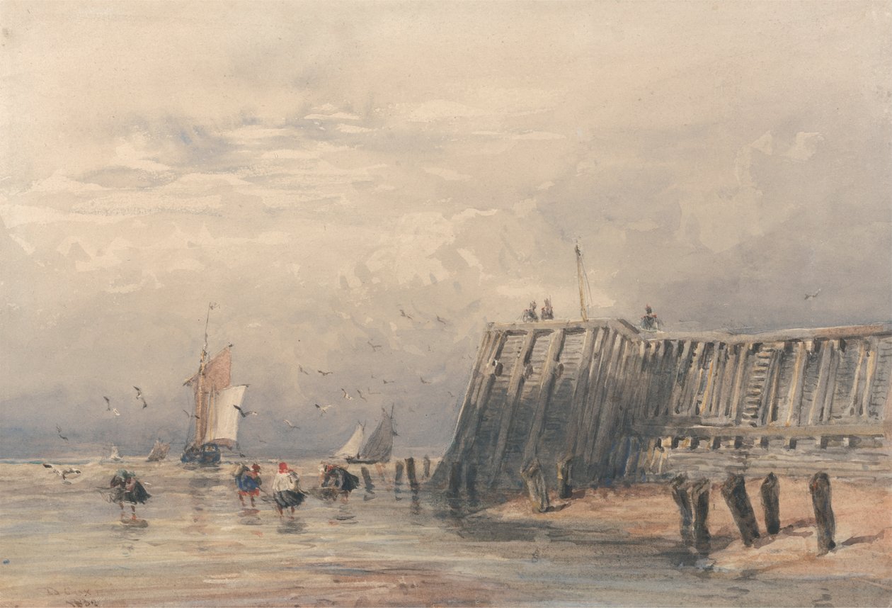 Segelpråmar och räkor från en pir av David Cox