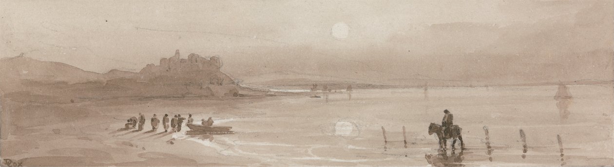 Havskusten, solnedgång med Harlech Castle av David Cox