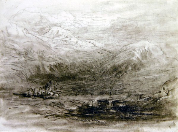 Snowdonia (svart krita på papper) av David Cox