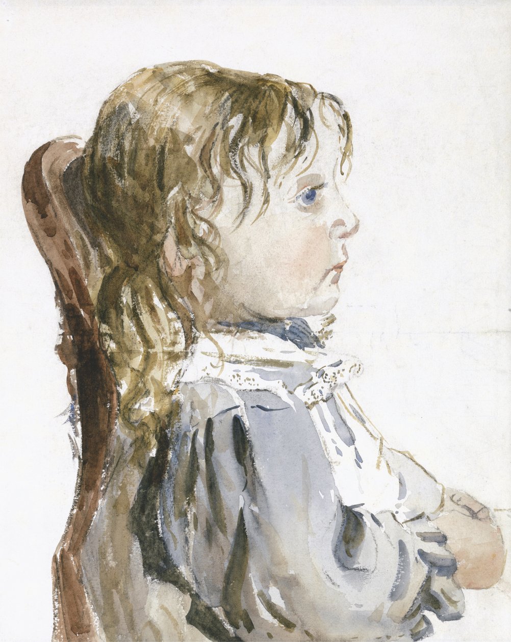 Studie av en liten flicka i en pinafore, förmodligen sent 1840-tal (akvarell och svart krita på papper) av David Cox