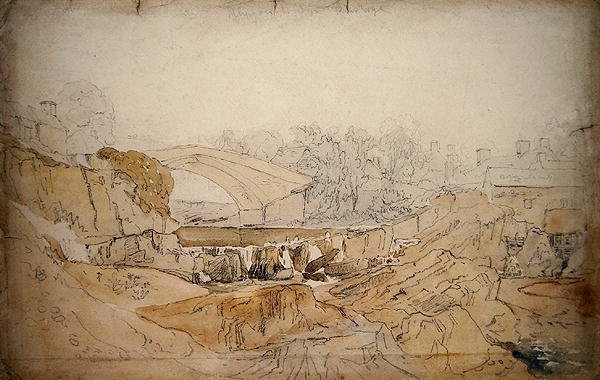 The Bridge at Rhayader (penna och akvarell på papper) av David Cox