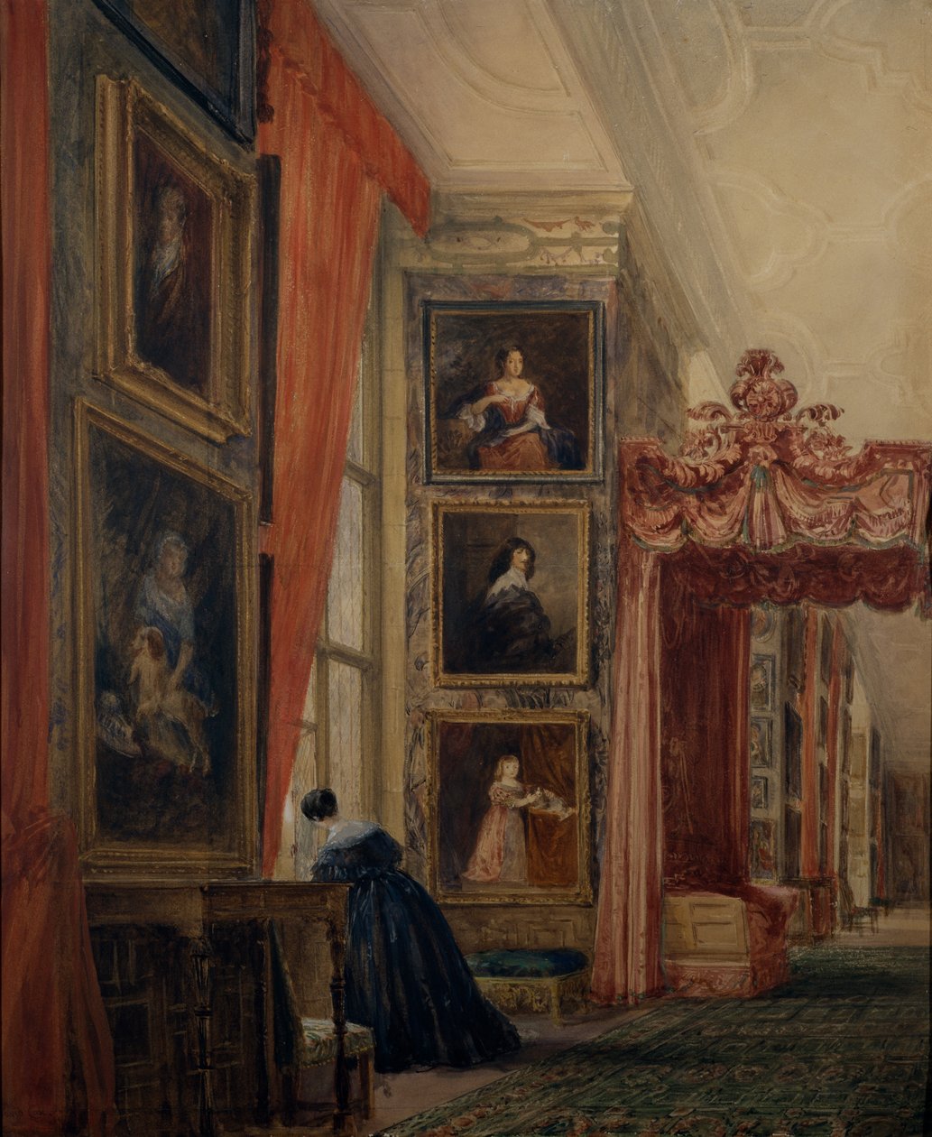 The Long Gallery at Hardwick (akvarell på papper) av David Cox