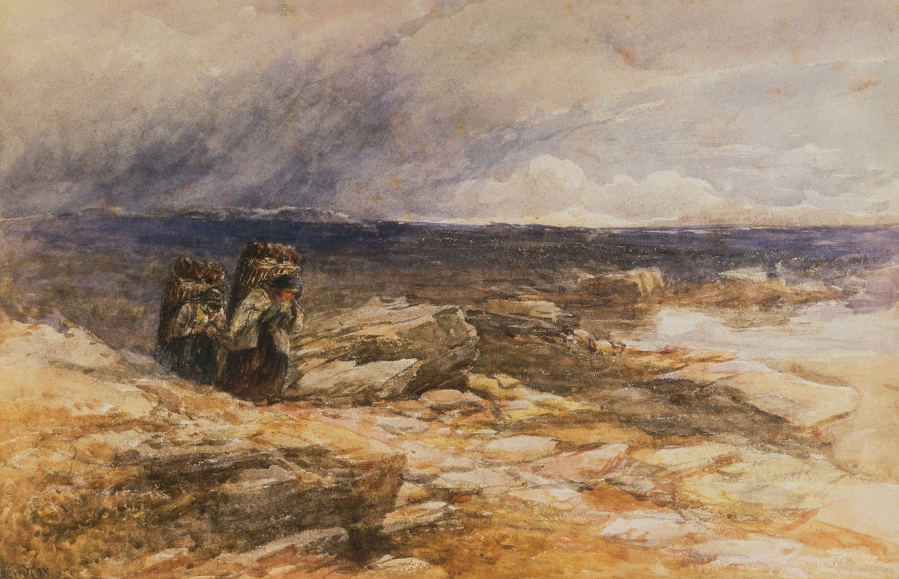 The Peat Gatherers nära Bettws-Y-Coed, North Wales (akvarell) av David Cox