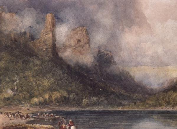 Resenärer på Longstone on the Wye (akvarell på papper) av David Cox