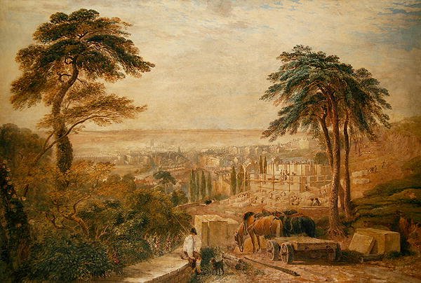 Utsikt över en stad (akvarell på papper) av David Cox