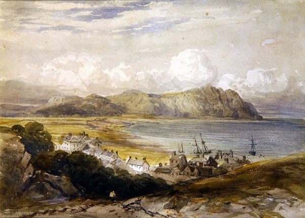 Utsikt över en hamn (akvarell på papper) av David Cox