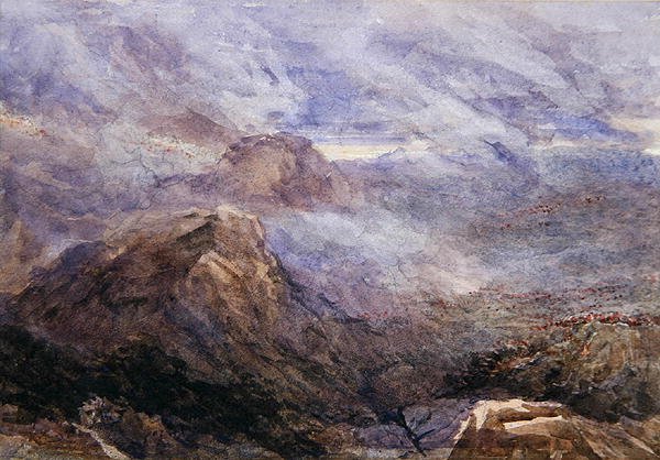 Welsh Sketch - Burning Bracken (akvarell på papper) av David Cox