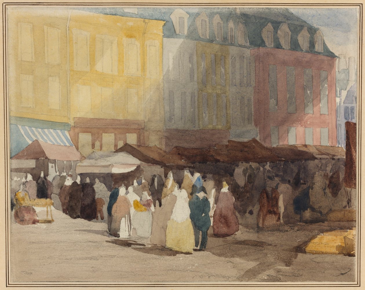 En fransk marknadsscen, möjligen Boulogne av David Cox the elder