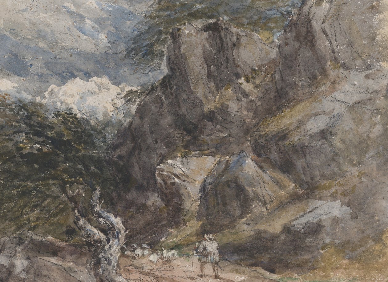 Att köra får i ett stenigt landskap, ca. 1846. av David Cox the elder