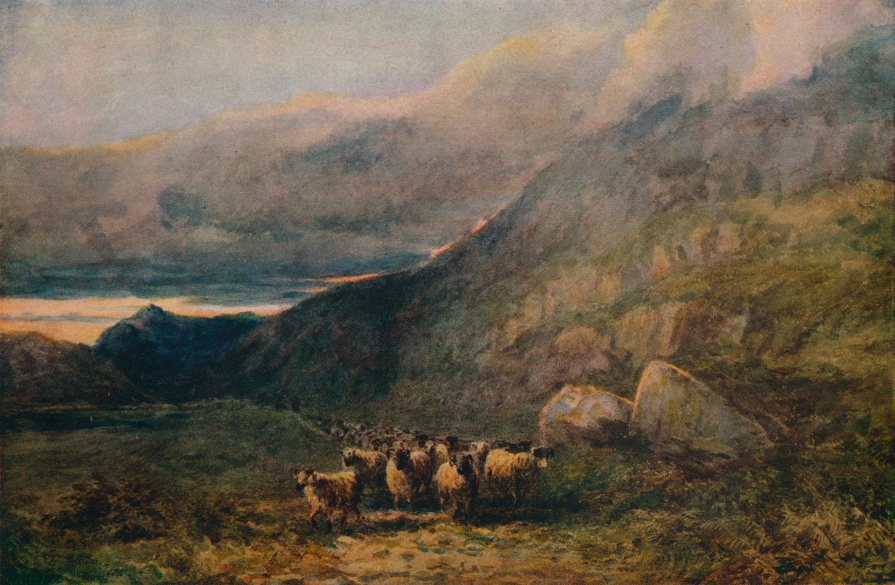 Bergsväg med sömn, c1838 av David Cox the elder