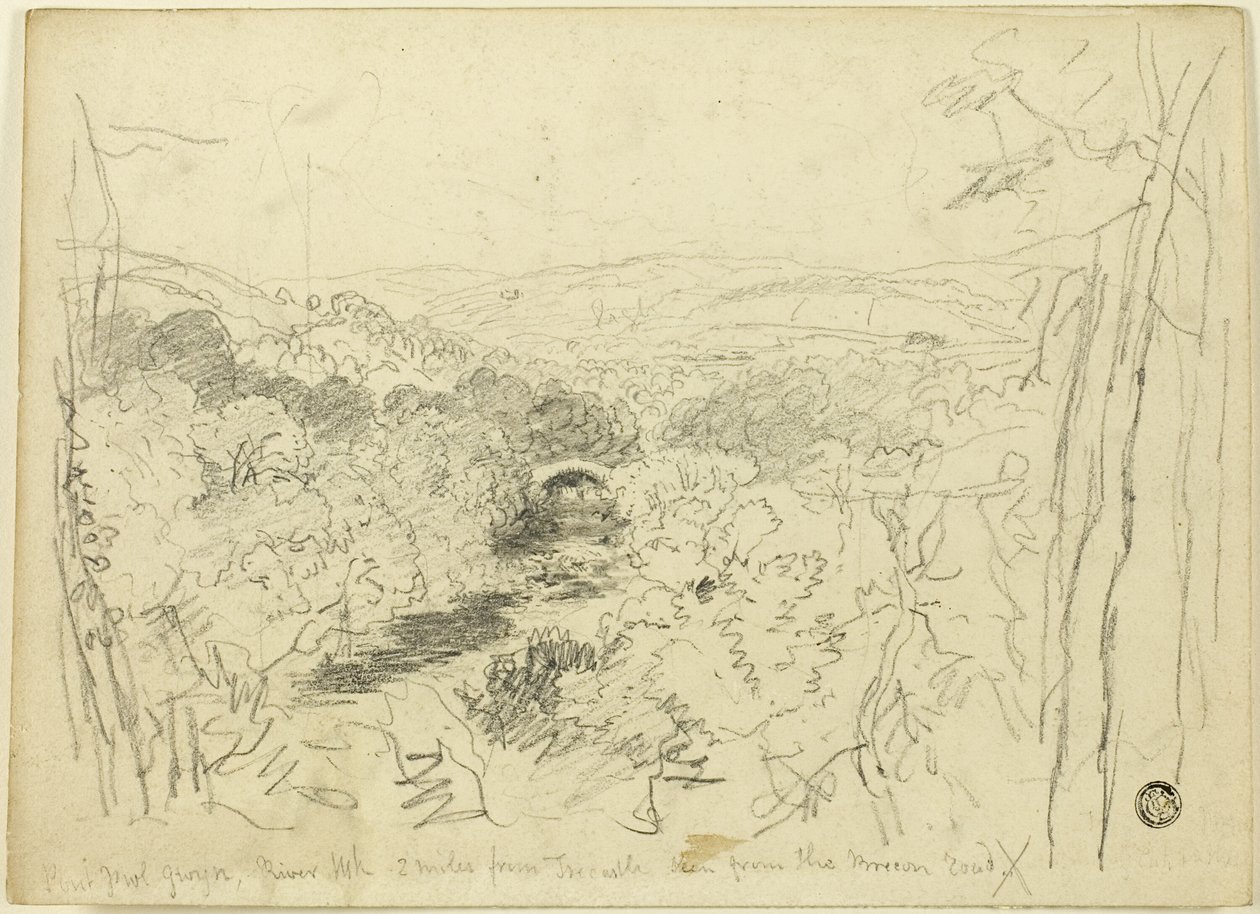 Pont Pwl Gwyn, floden Usk av David Cox the elder