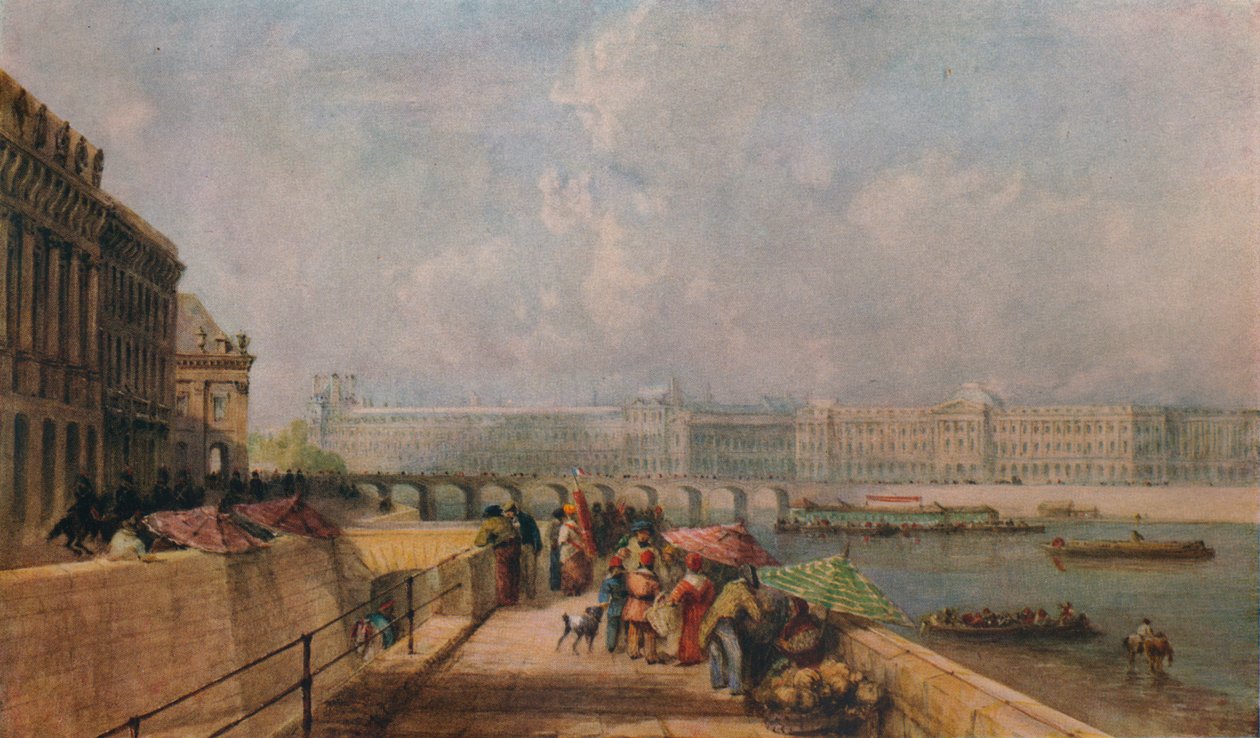 Pont des Arts och Louvren från Quai Conti, c1849 av David Cox the elder