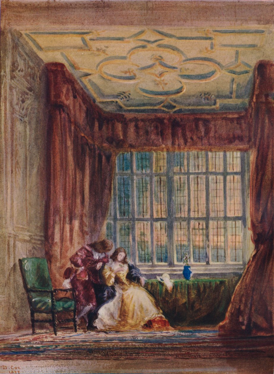 Interiören i det långa galleriet, Haddon Hall, Derbyshire, 1833 av David Cox the elder