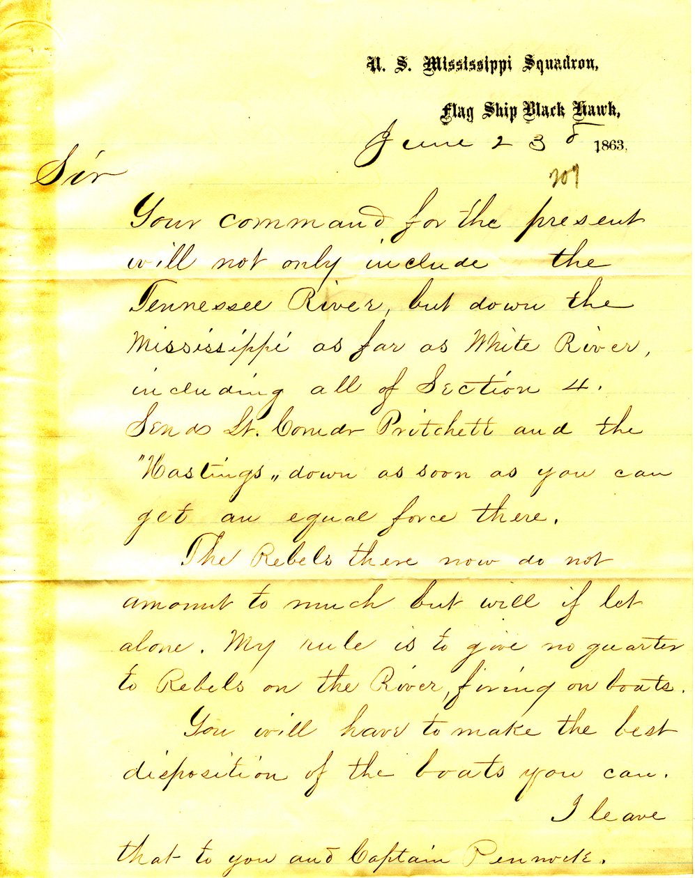 Brev från David D. Porter, U. S. S. Black Hawk, till Seth Ledyard Phelps, 23 juni 1863 av David D. Porter