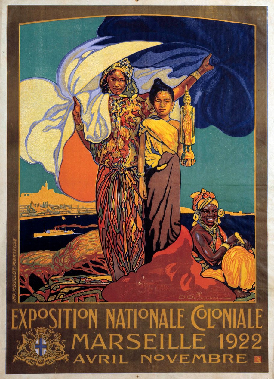 Kolonialism: affisch för den nationella koloniala utställningen i Marseille, affisch av David Dellepiane (1866-1932) av David Dellepiane