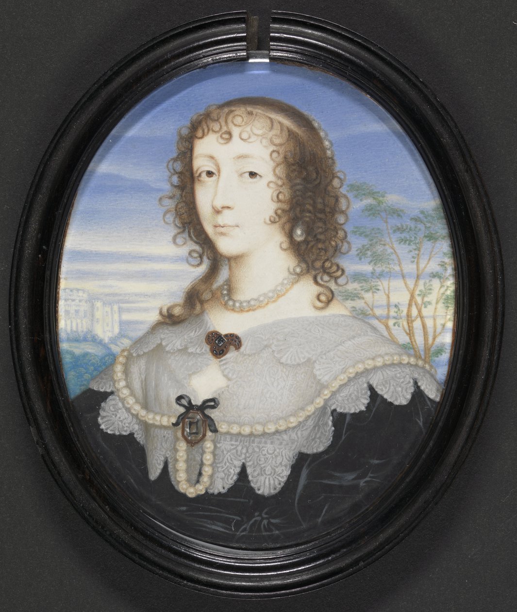 Drottning Henrietta Maria (1609-69) (gouache på veläng på kort med gesso-back) av David Des Granges