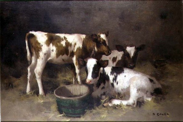 Tre kalvar (olja på duk) av David Gauld