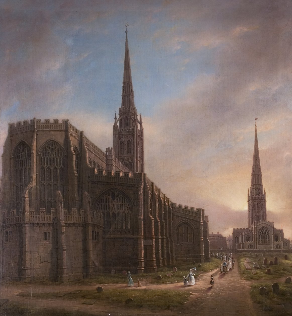 St. Michaels och Holy Trinity Churches, från nordöstra, Coventry, 1849 av David Gee