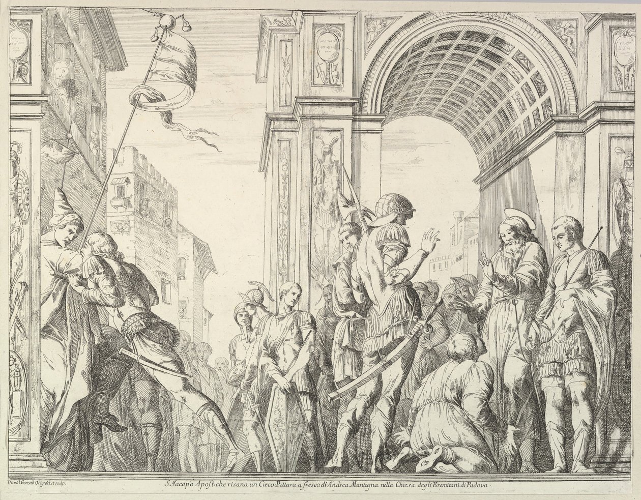 Saint James Cures a Blind Man, från The Story of Saints James and Christopher in the Erem..., 1776. av David Giovanni