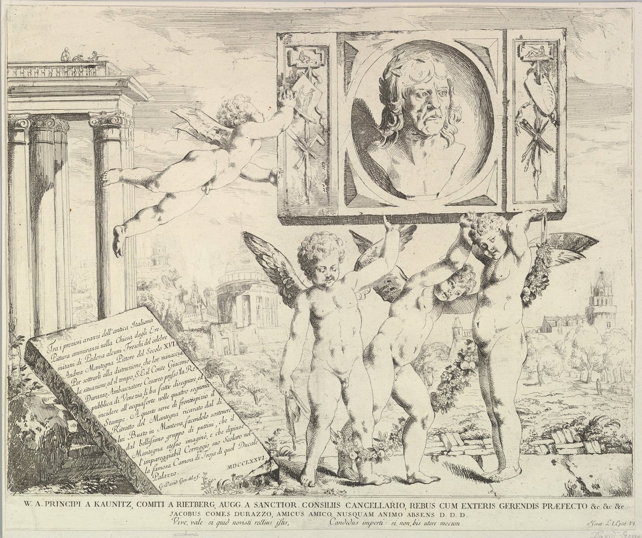Titelsida: Homage to Mantegna, från The Story of Saints James and Christopher in the Ere..., 1776. av David Giovanni