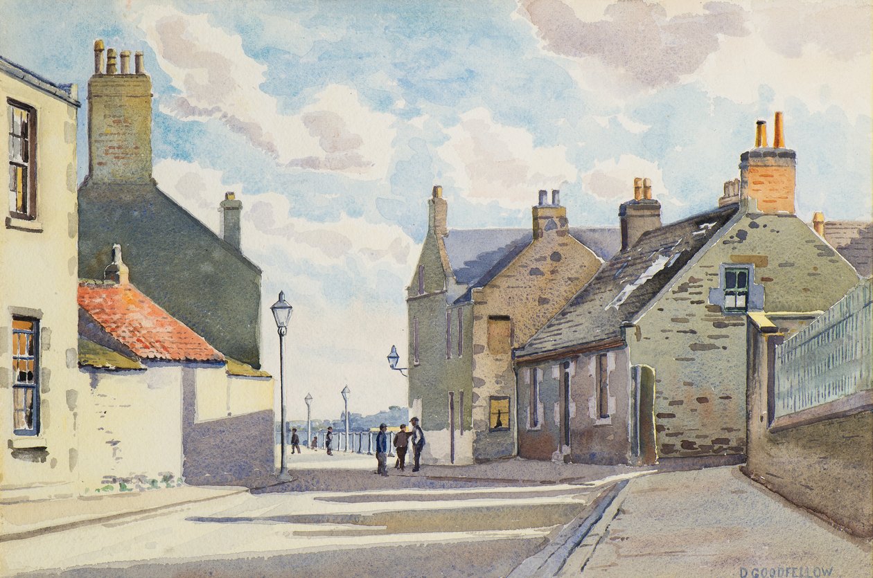 Ambrose Street, Broughty Ferry, 1900-talet (akvarell) av David Goodfellow