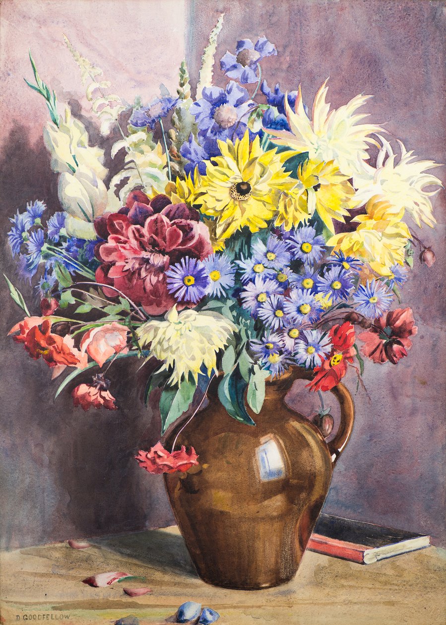 Augusti blommor, 1900-talet (akvarell) av David Goodfellow