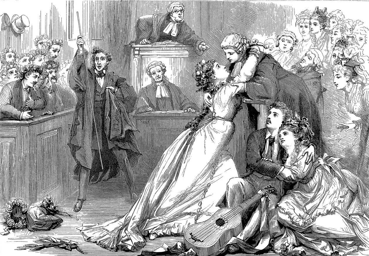 En scen från Trial by Jury, 1875 av David Henry Friston