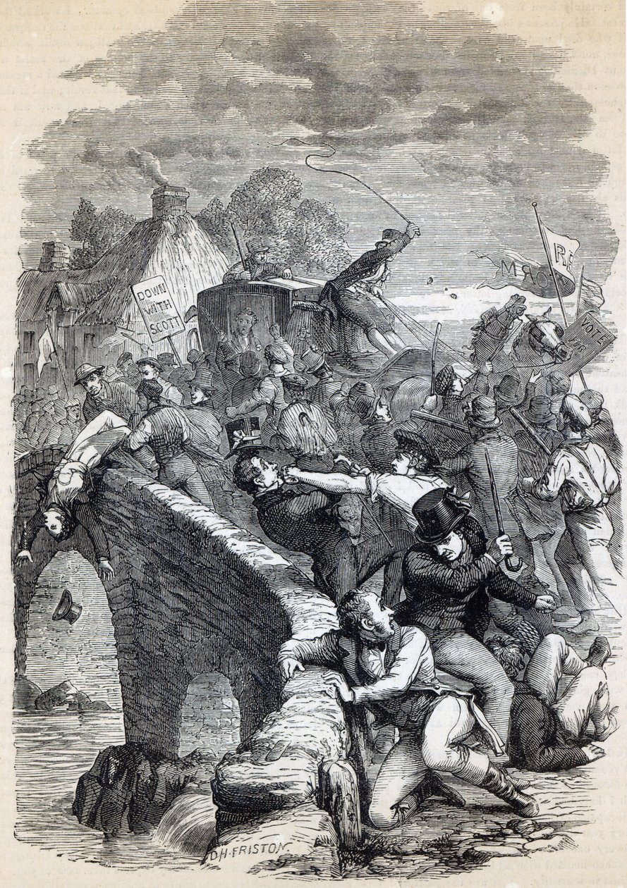 Election Riot at Hawick, 1837, illustration från 