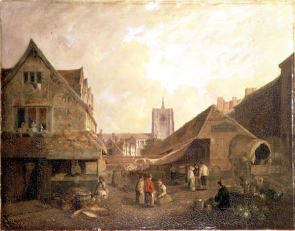 Old Fishmarket, Norwich (olja på duk) av David Hodgson