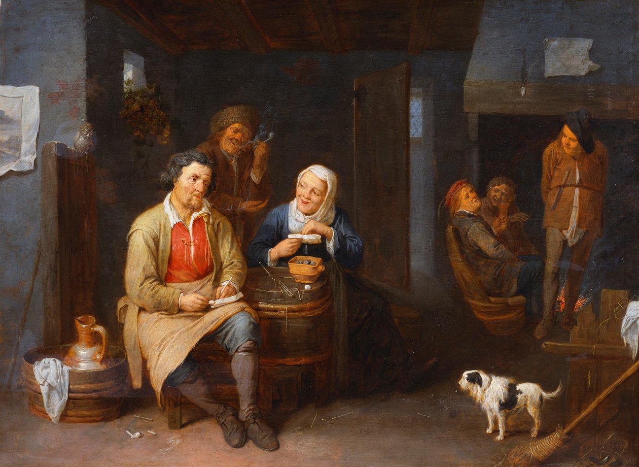 Interiören av ett värdshus med bönder som röker, 1647 av David III Ryckaert