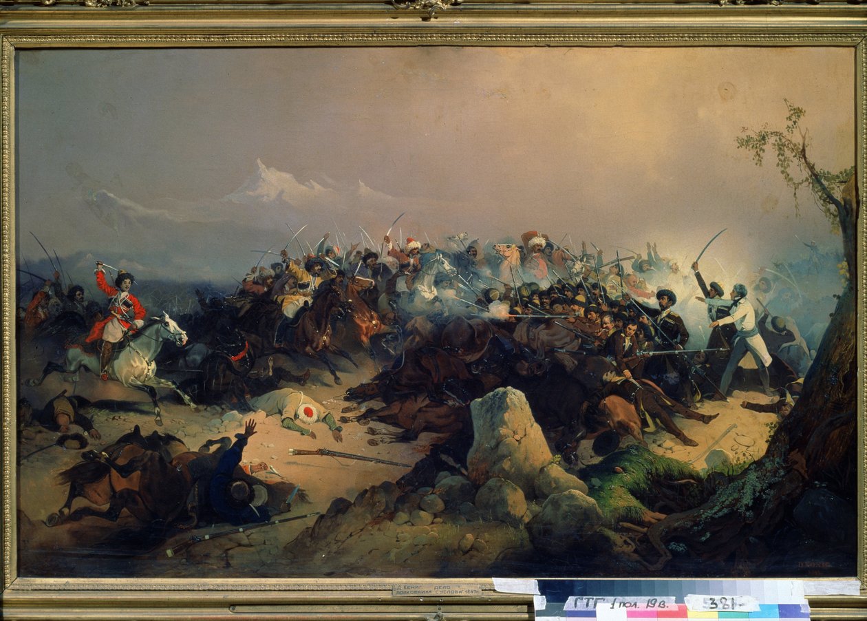 Attack av Cherkesses av det ryska kavalleriet den 24 maj 1846 (Attack of the Cherkesses på det ryska kavalleriet den 24 maj av David Johann Friedrch Koenig