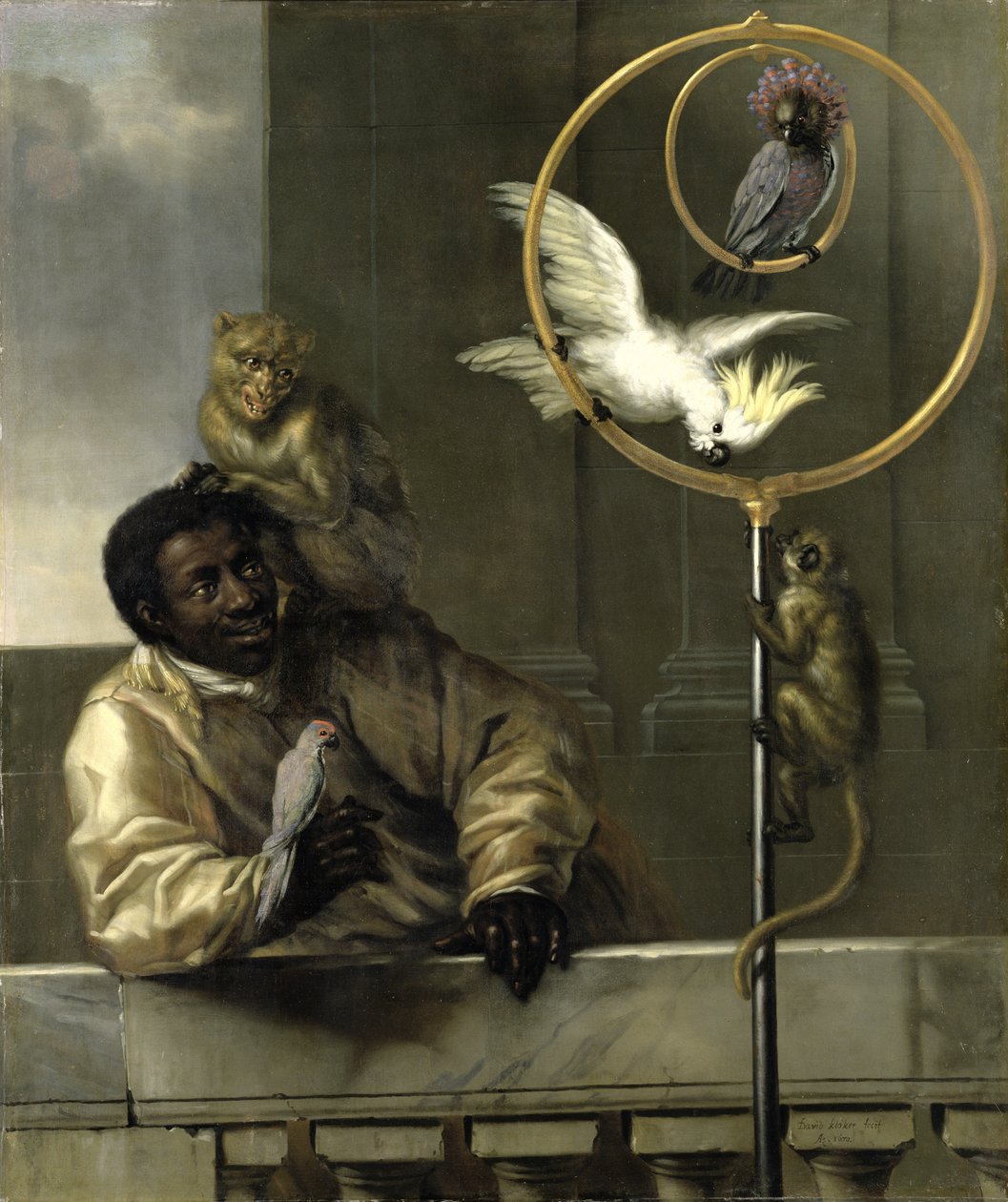 Svart man med papegojor och apor, 1670 av David Klöcker Ehrenstrahl
