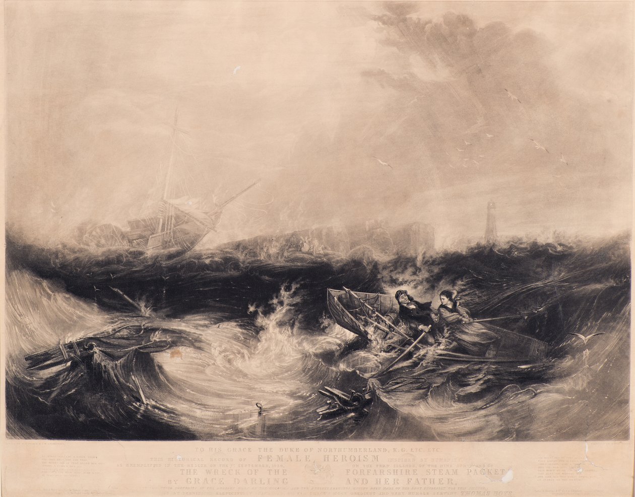 Grace Darling och hennes far räddar de nio överlevande från Forfarshire av David Lucas