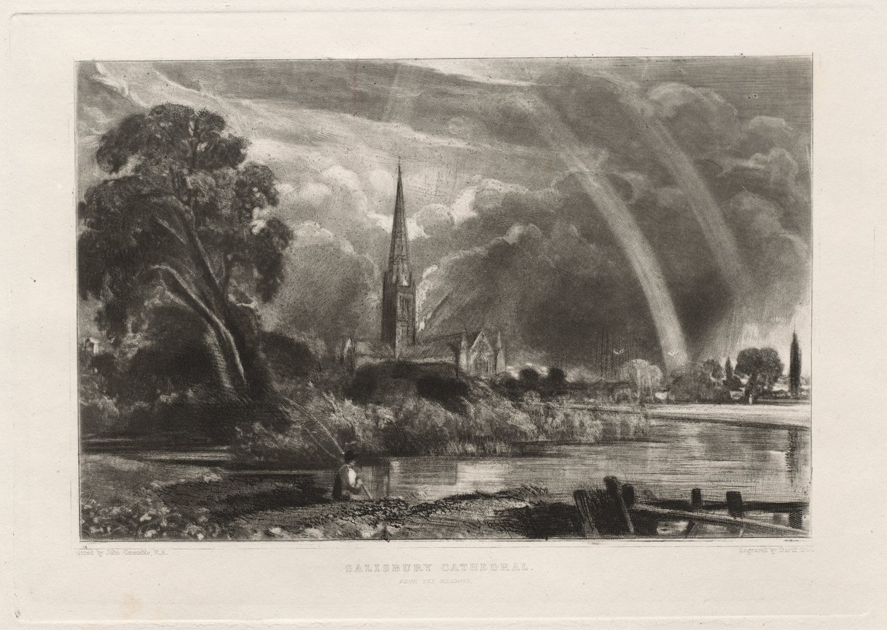 Salisbury Cathedral från Meadows Small Plate, 1855. av David Lucas