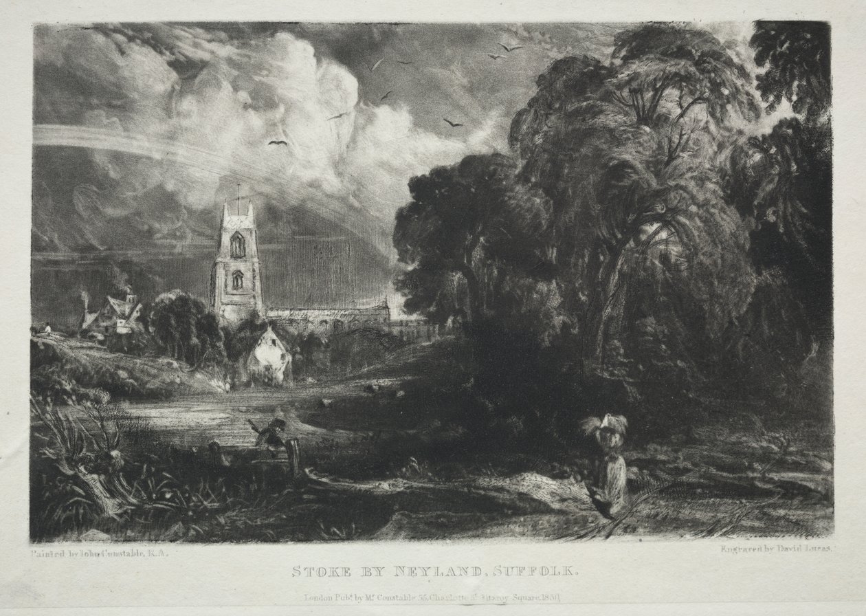 Olika landskapsämnen, karaktäristiska för engelska landskap från bilder målade av John Constable, R.A.: Stoke av Neyland, Suffolk av David Lucas
