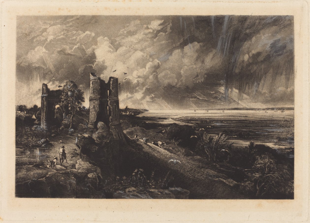 Hadleigh slott av David Lucas after John Constable