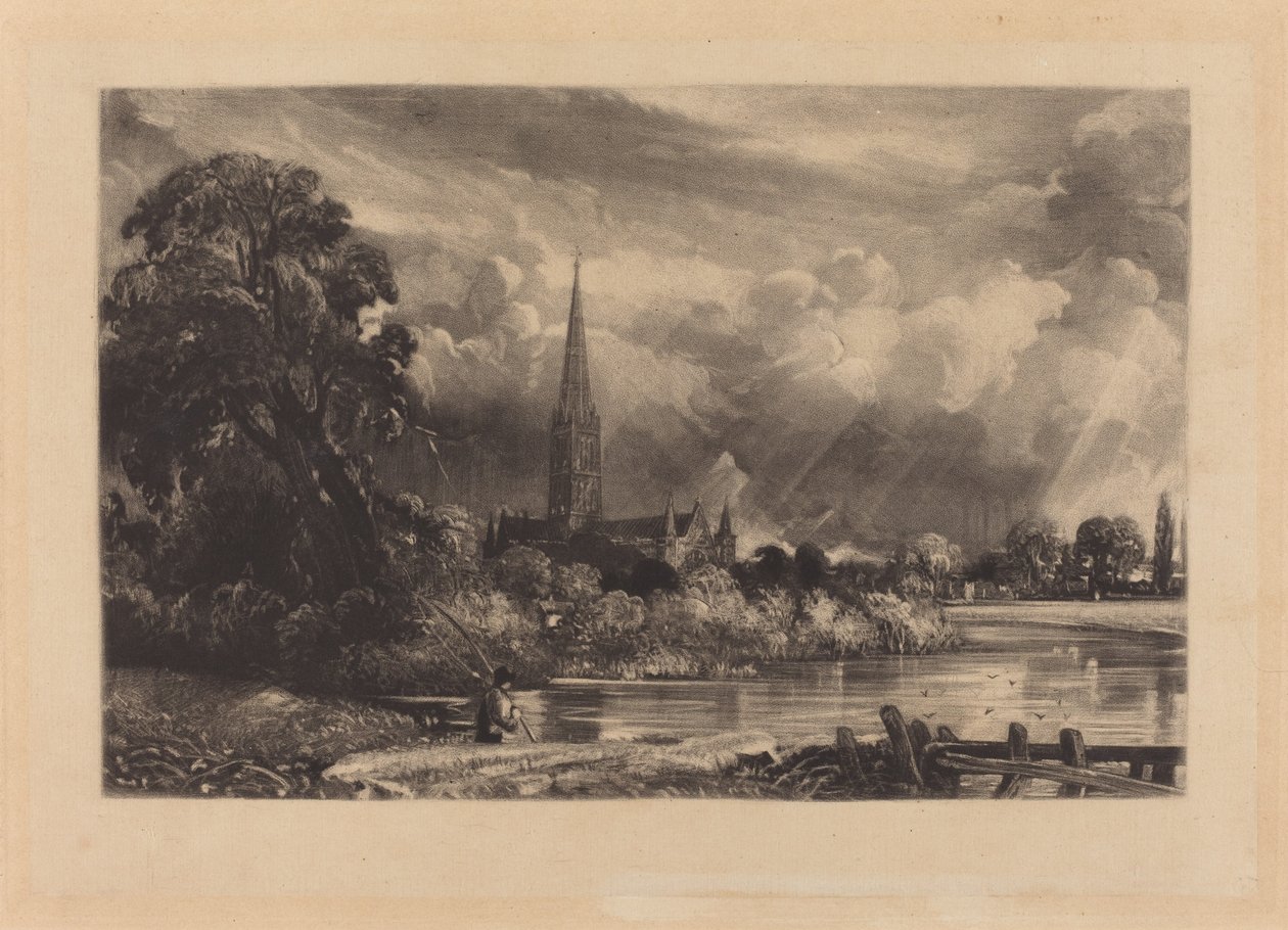 Salisbury katedral av David Lucas after John Constable