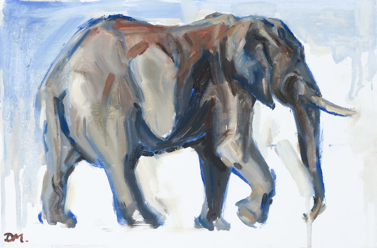 Bull Elephant, 2018 (olja på pannå) av David Mayer