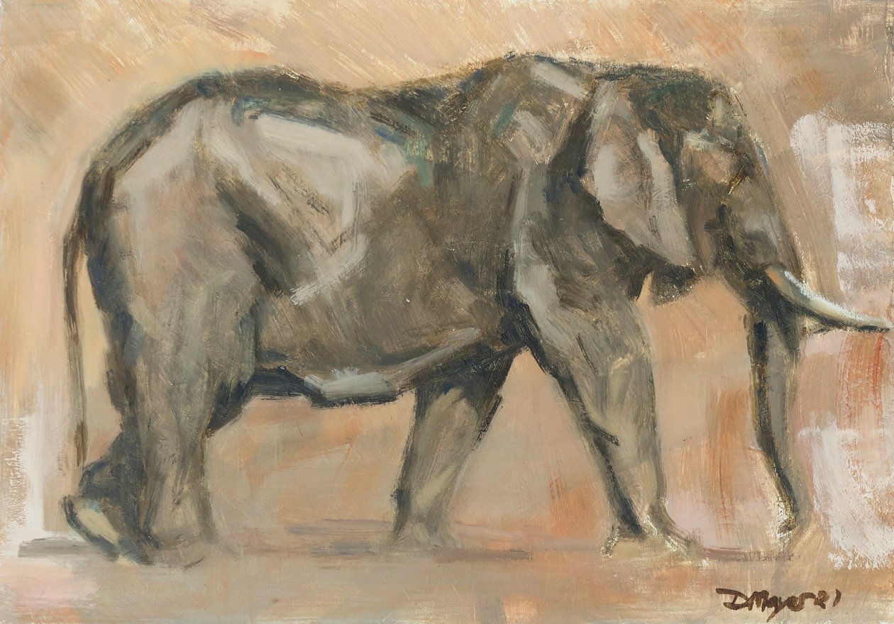 Bull Elephant, 2019 (olja på pannå) av David Mayer
