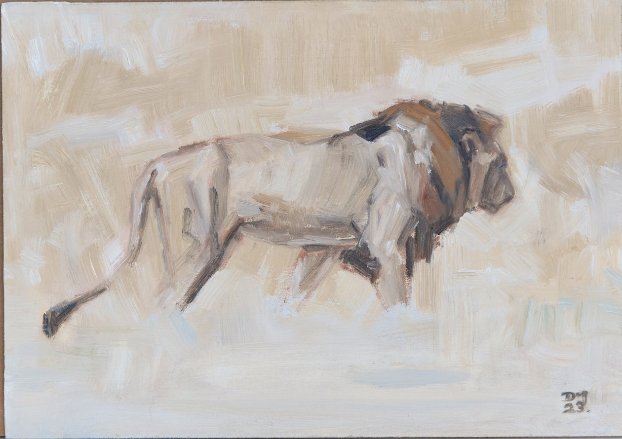 Male Lion, 2021 (olja på duk) av David Mayer