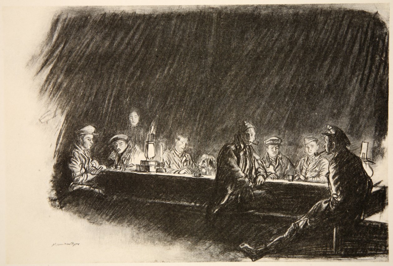 En mäss i Royal Flying Corps, illustration från "The Western Front", utgiven av Country Life Ltd av David Muirhead Bone