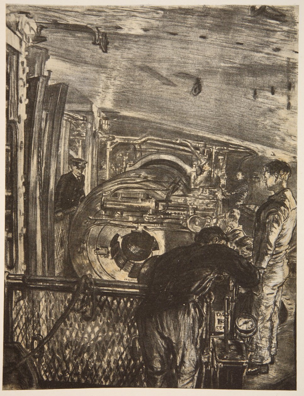 Inuti tornet, illustration från "The Western Front", utgiven av Country Life Ltd av David Muirhead Bone