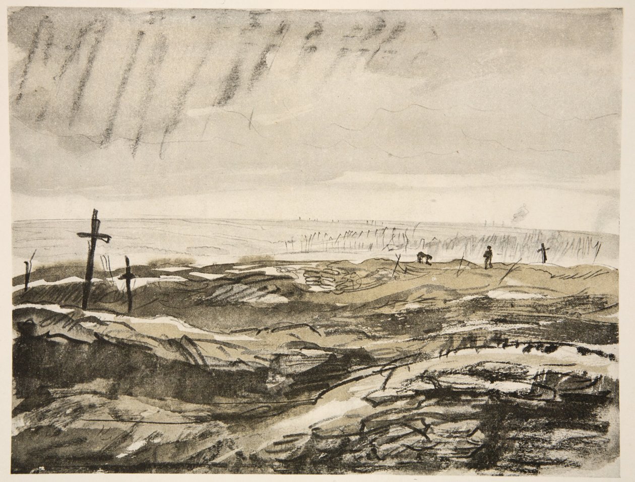 Vid Somme: i det gamla ingenmanslandet, illustration från "The Western Front", utgiven av Country Life Ltd av David Muirhead Bone