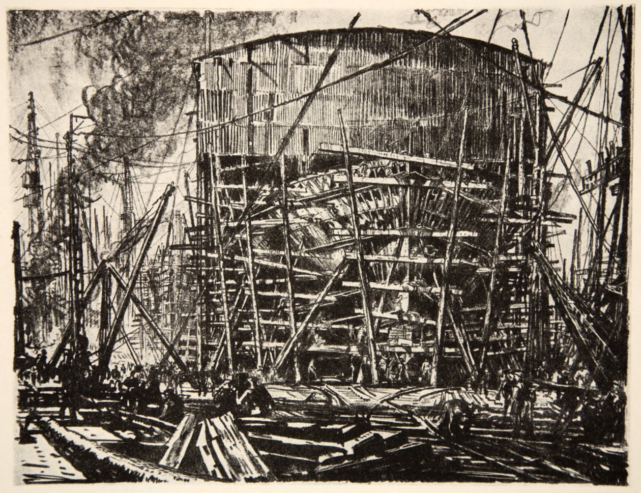 På lagren, illustration från "The Western Front", utgiven av Country Life Ltd av David Muirhead Bone